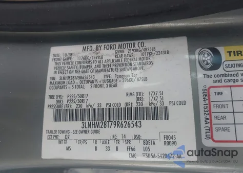 2009 Lincoln Mkz from USA, damaged, VIN 3LNHM28T79R626543